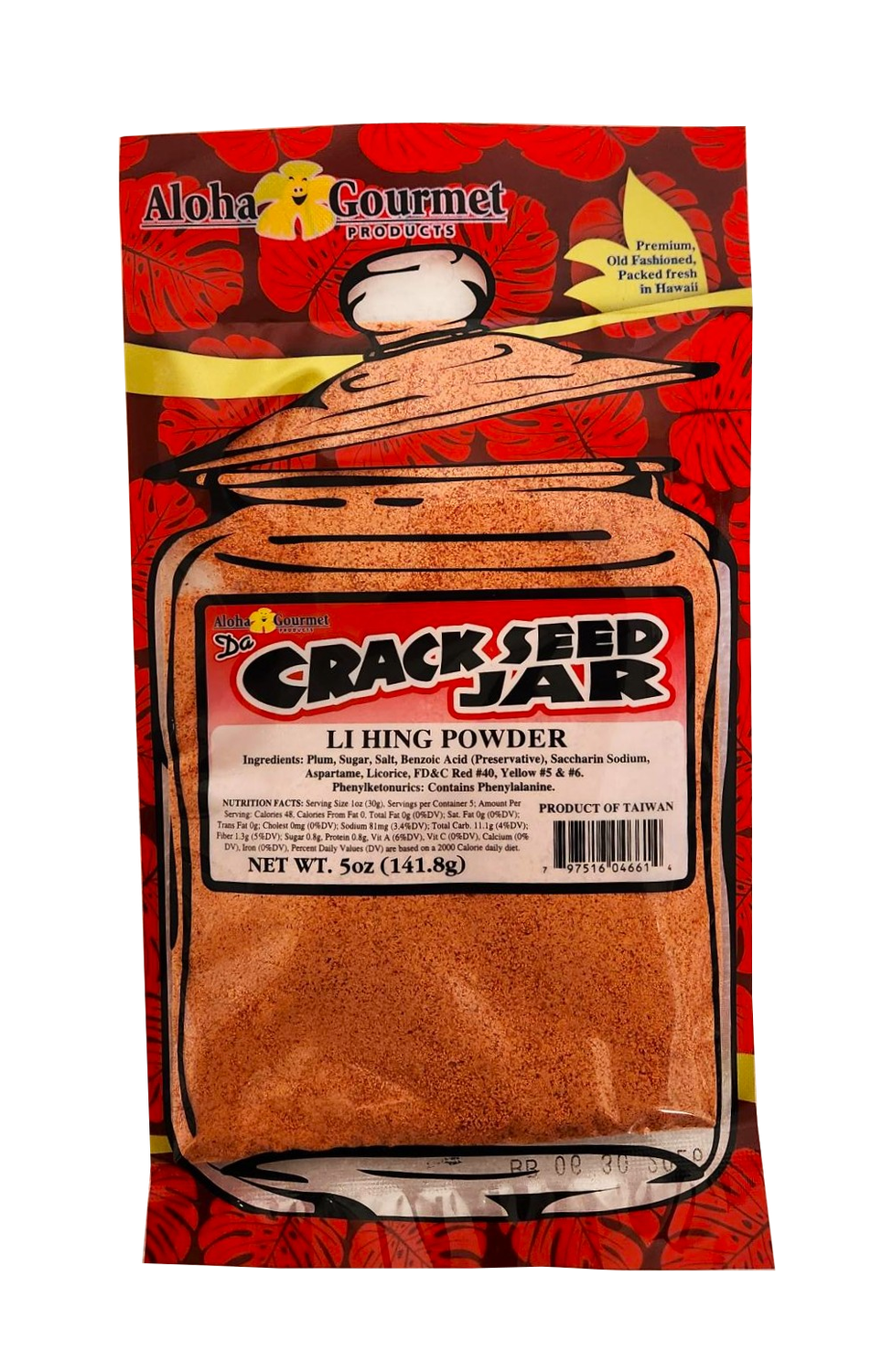 Aloha Gourmet Da Crackseed Jar Li Hing Powder 5 oz (NOT FOR SALE TO CALIFORNIA)  **CLEARANCE SALE**
