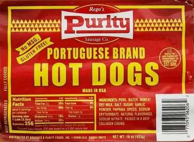 Purity Portuguese Brand Hot Dogs 16 oz