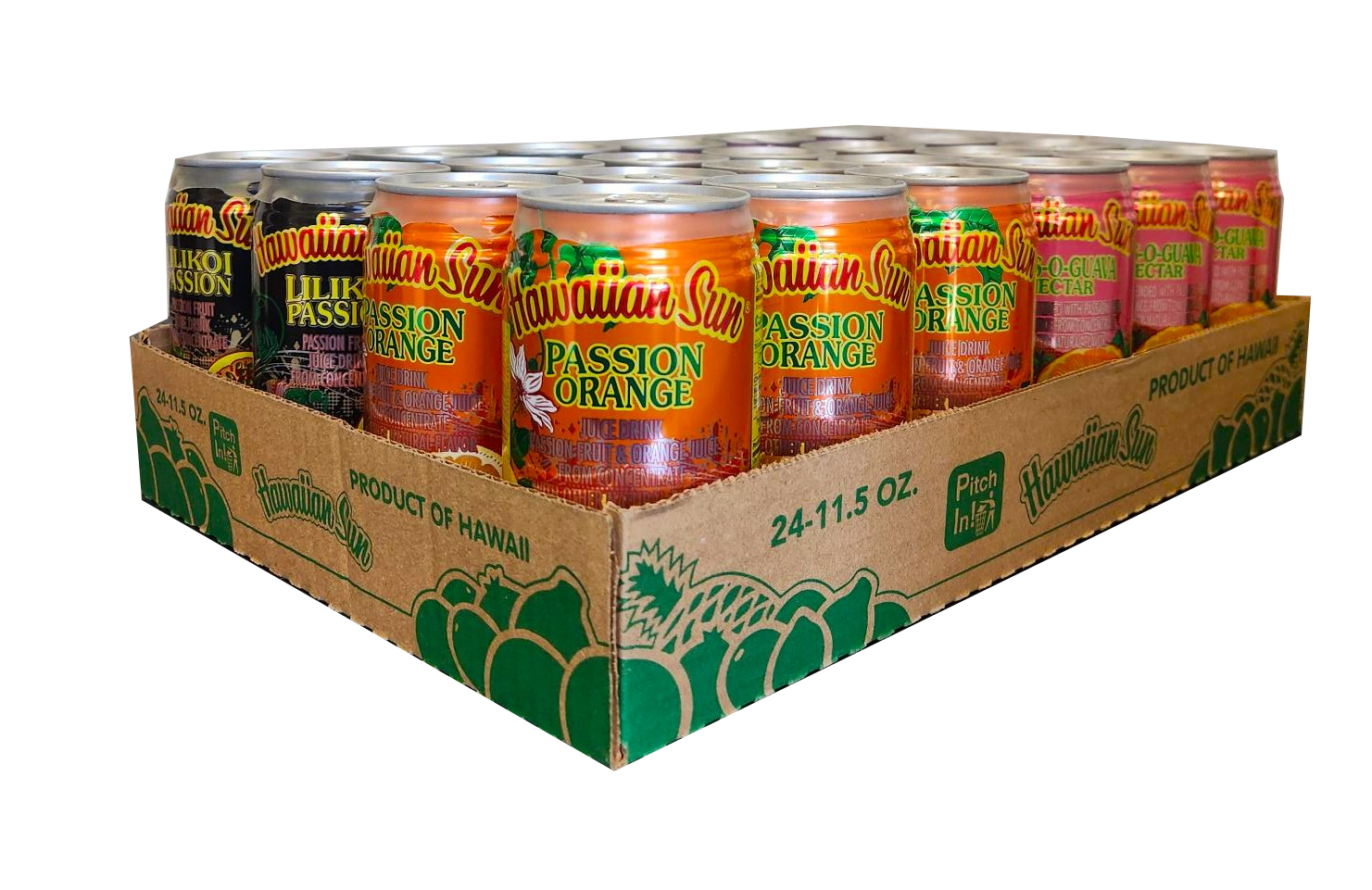 Hawaiian Sun Drink - VARIETY PACK - Passion Orange 11.5 oz, Lilikoi Passion, Pass-O-Guava, and Guava Nectar 11.5 oz (Pack of 6 each flavor) **Limit 2 total cases per purchase transaction**