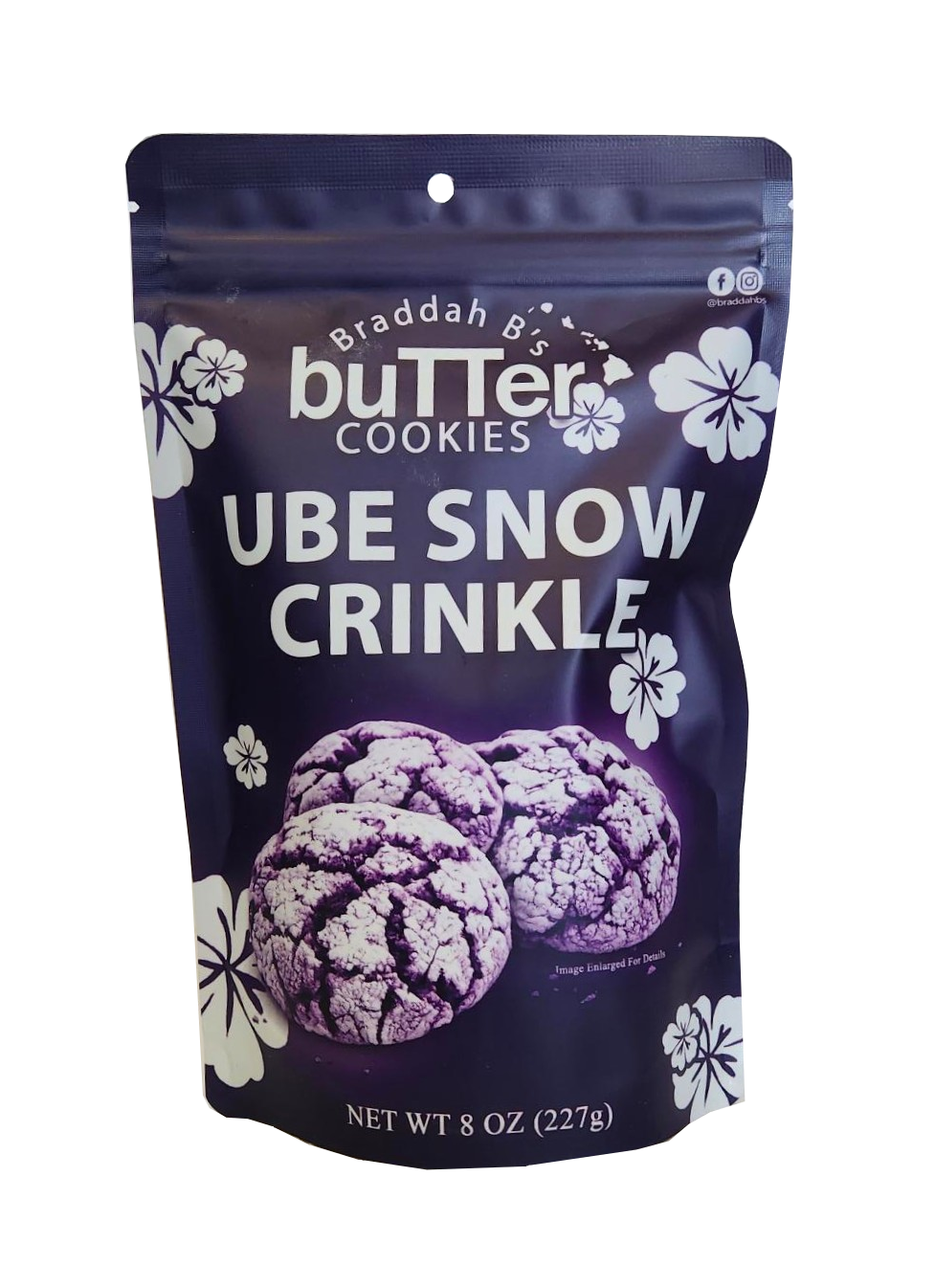 Braddah B's Butter Cookies - Ube Snow Crinkle Cookies 8oz.
