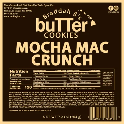 Braddah B's Butter Cookies - Mocha Mac Crunch 7.2oz.