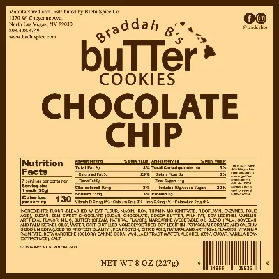 Braddah B's Butter Cookies - Chocolate Chip 8oz.