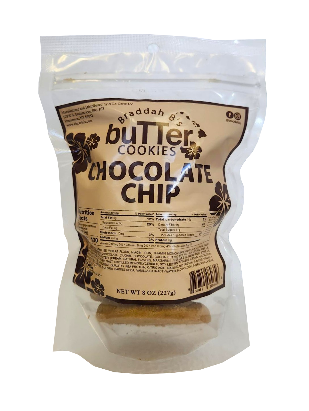 Braddah B's Butter Cookies - Chocolate Chip 8oz.
