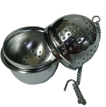 Tea Infuser, Chrome Teaball with Drip Cup