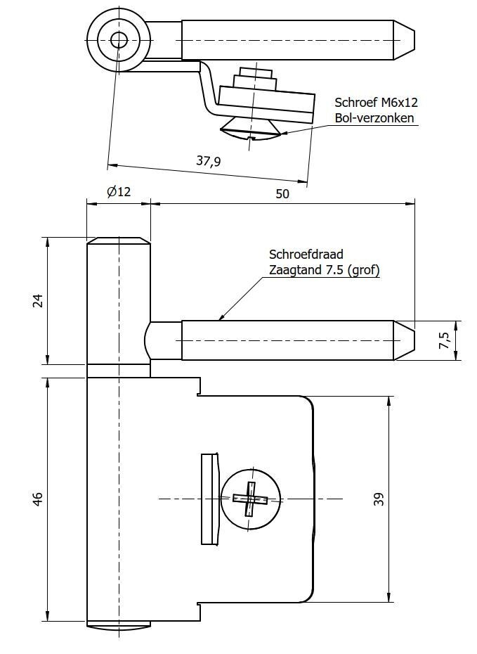 Paumelle 0057 Compleet, Zaagtand schroefdraad, Ring+Dop Zwart