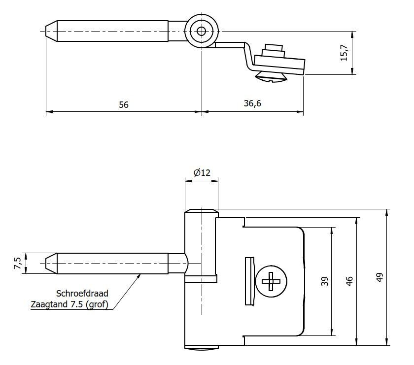 Paumelle 0057-2L Compleet, Zaagtand schroefdraad, Ring+Dop Zwart
