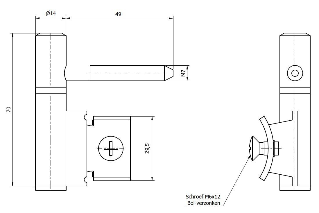 Paumelle 0061-L Compleet, M7, Ring+Dop Zwart, Satin-Chroom