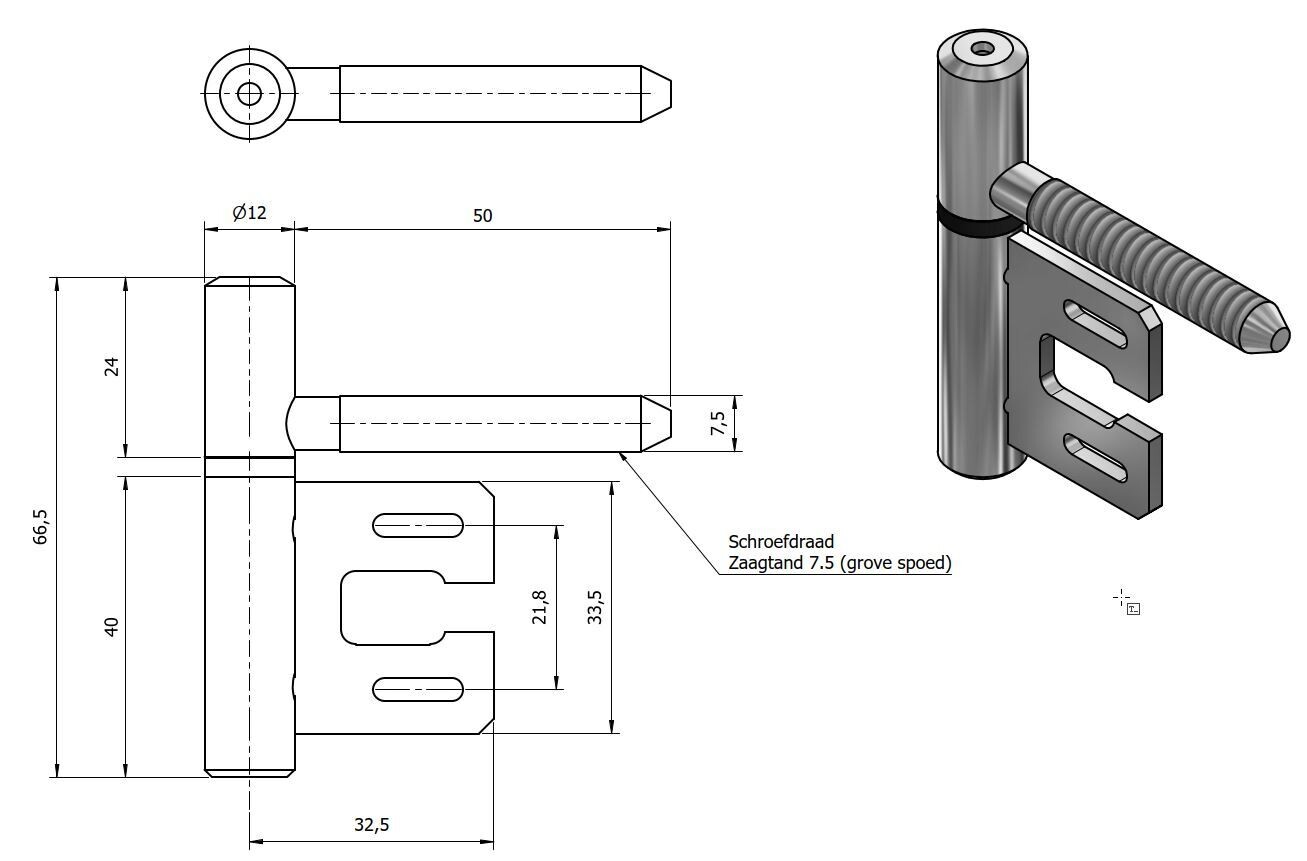 Paumelle 0060-12 Compleet, Zaagtand schroefdraad, Ring zwart