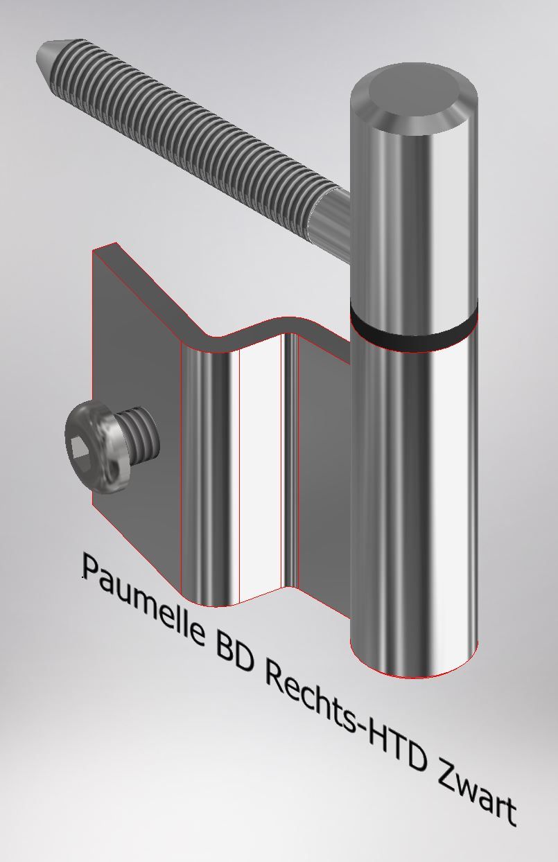 Paumelle BD-Rechts, Houtdraad 7.5x2, Ring Zwart