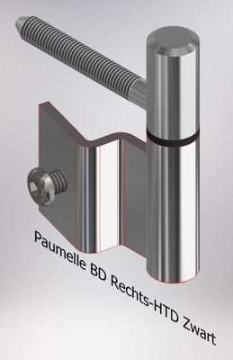 Paumelle BD-Rechts, Houtdraad 7.5x2, Ring Zwart