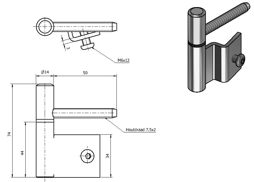 Paumelle BD-Links, Houtdraad 7.5x2, Ring Zwart