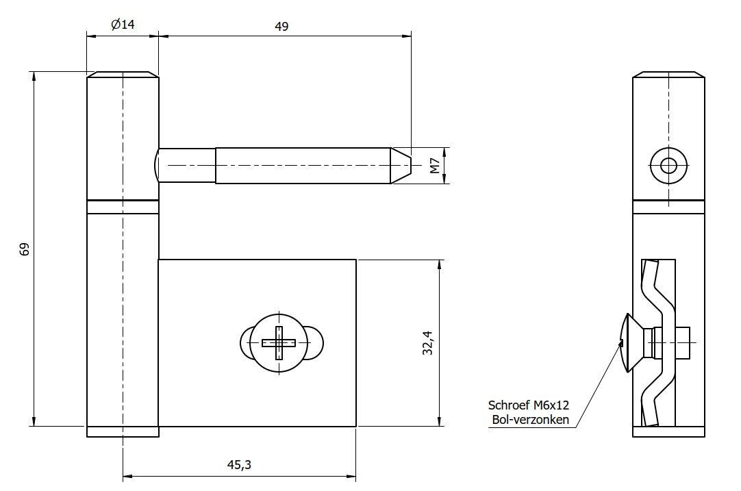 Paumelle 0063-L Compleet, M7, Ring+Dop Zwart, Satin-Chroom
