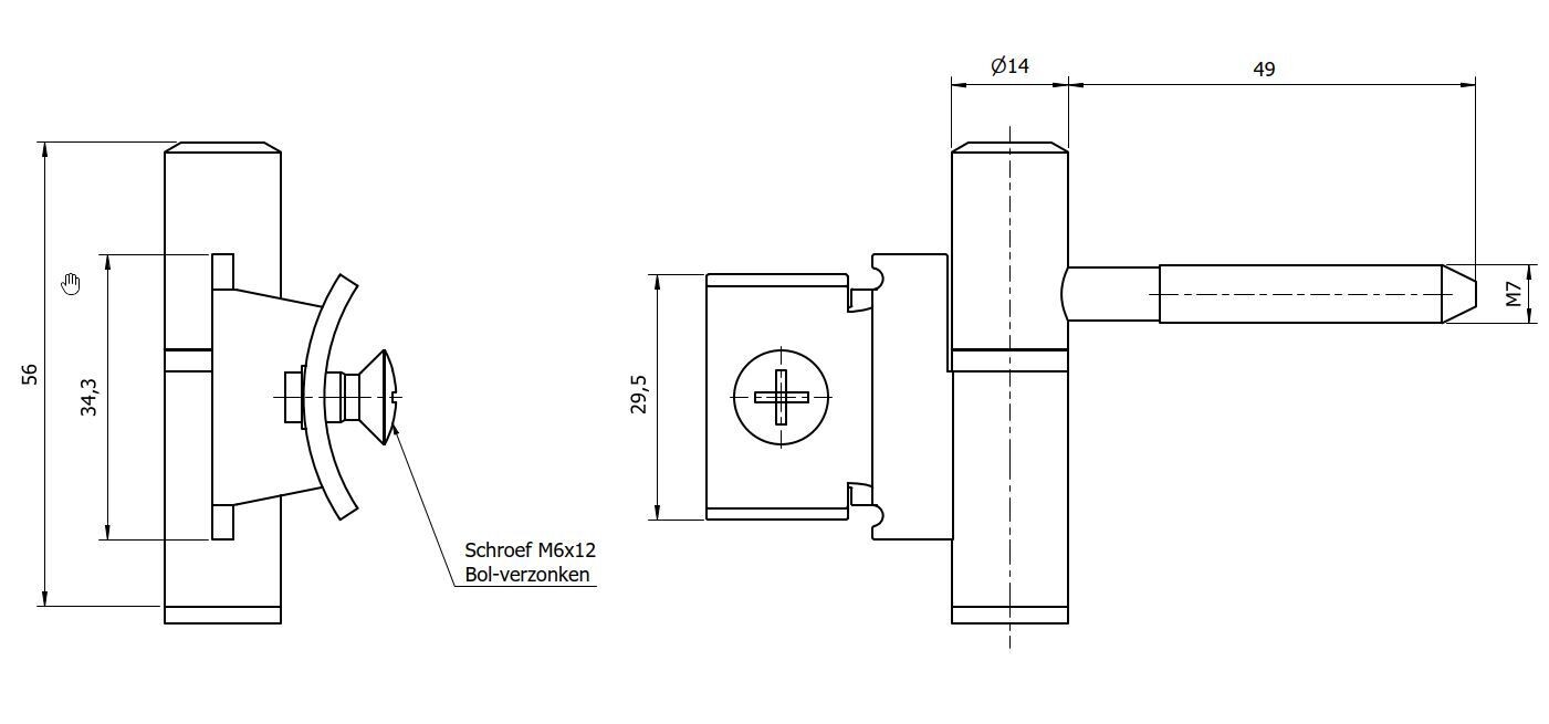 Paumelle 0061-2R Compleet, M7, Ring+Dop Zwart, Satin Chroom