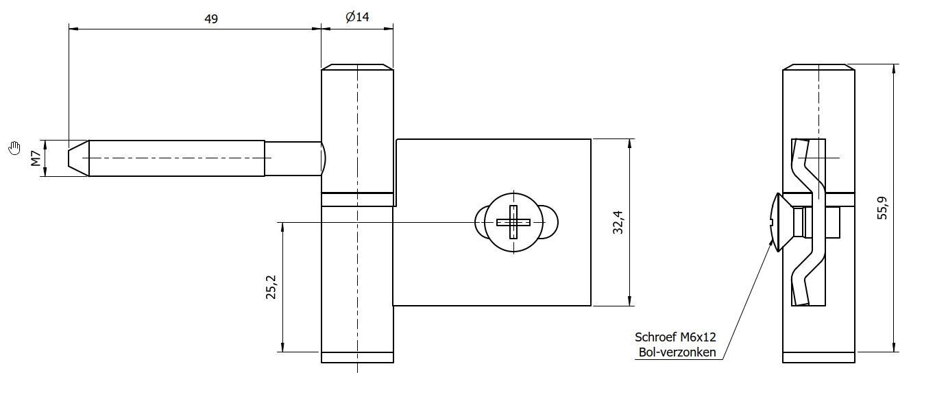 Paumelle 0063-2L Compleet, M7, Ring+Dop Wit, Satin-Chroom