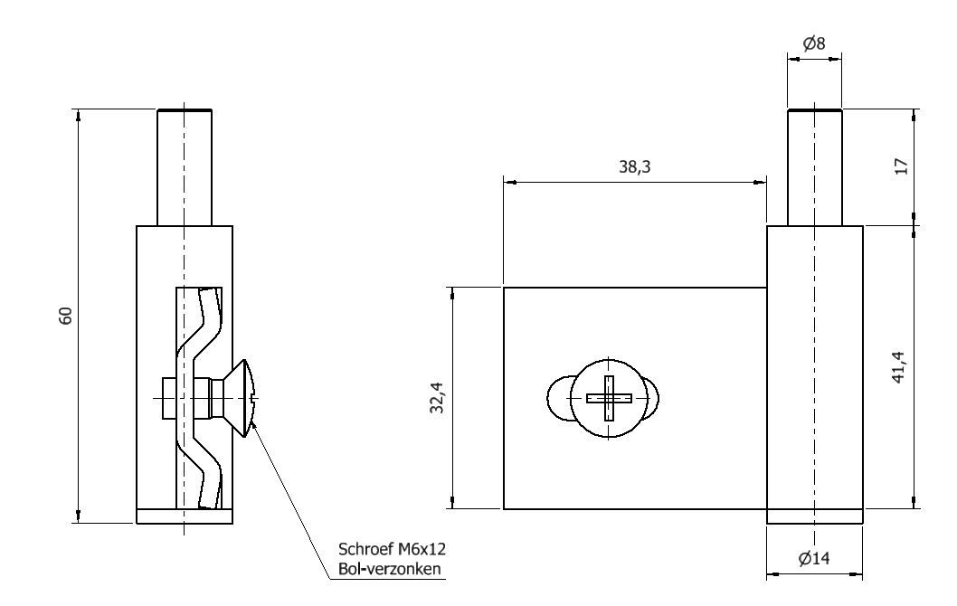 Paumelle 0063-R Kozijn-Org, Vernikkeld, Dop Zwart