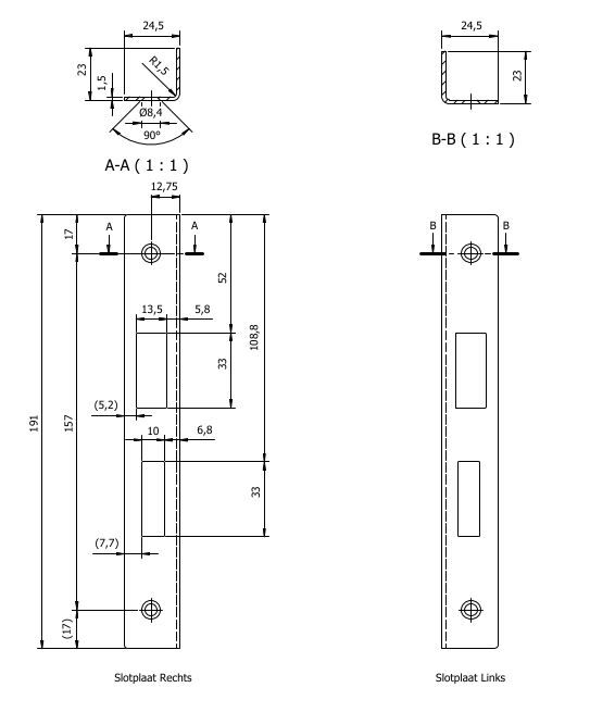 Woningbouw Sluitplaat DIN-Rechts