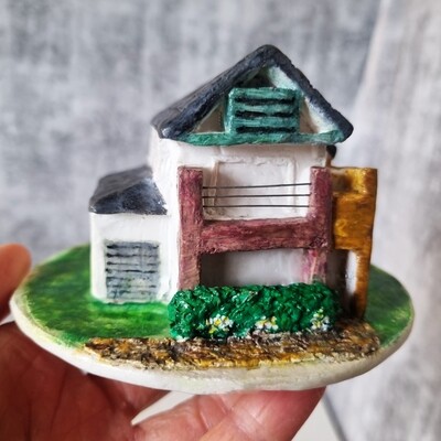 Miniature House Model, Replica House, House warming gift, For New House Owner, Polymer Clay, Clay creation, Miniature house of yours, 3D modeling, Sculpture, Your sweet Home, Sweet Home Sculpture, Miniature House Display, Cute House, 3D miniature house, Replica House, Sweet Home,   ミニチュアハウス、ひっこし祝い、自分の家の置物、家の置物、スイートホームギフト、