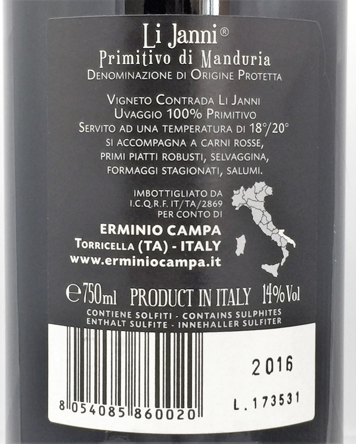 Primitivo di Manduria "Li Janni"  DOP 2016