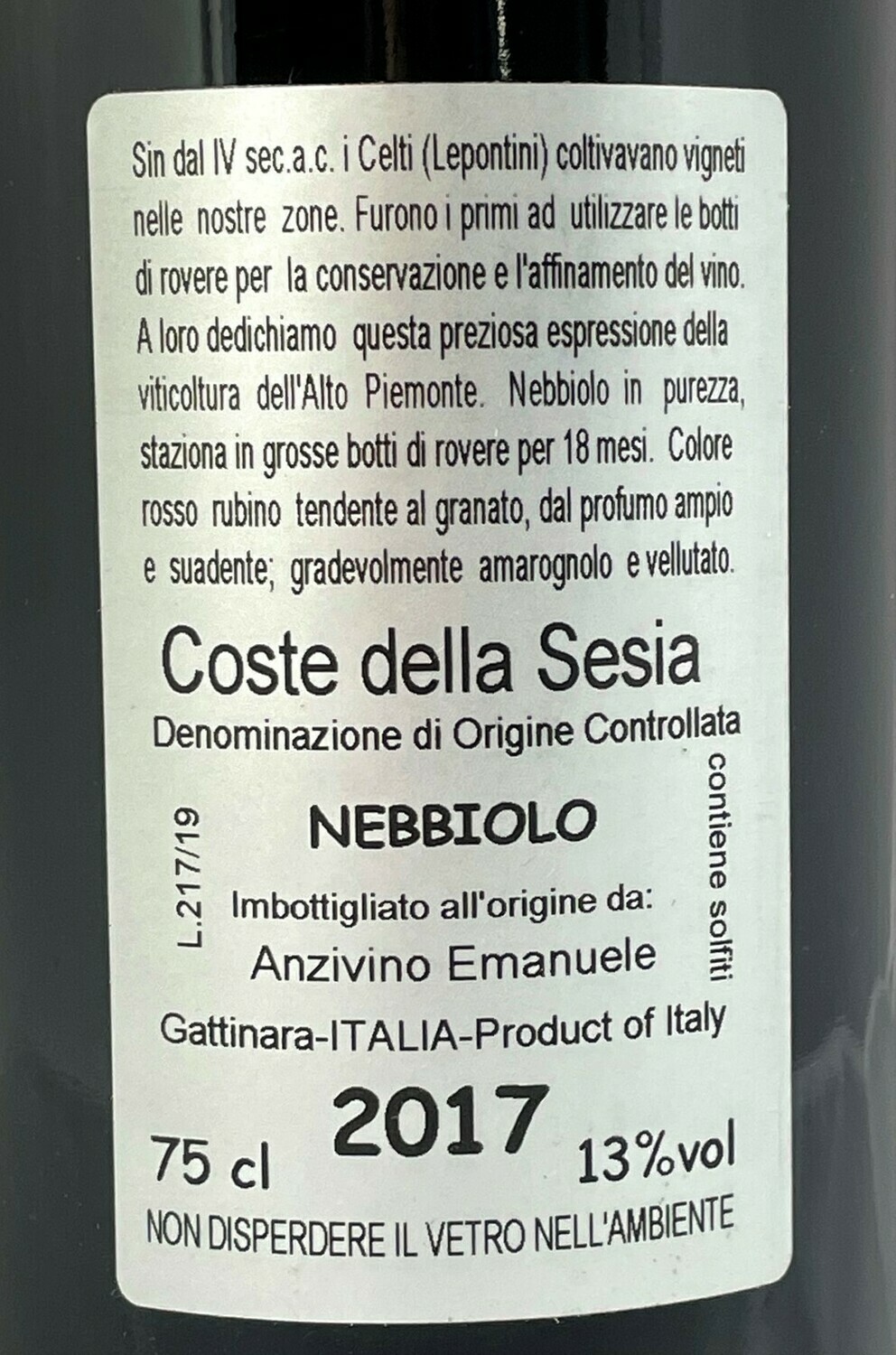 NEBBIOLO Coste Della Sesia DOC 2017 Rotwein