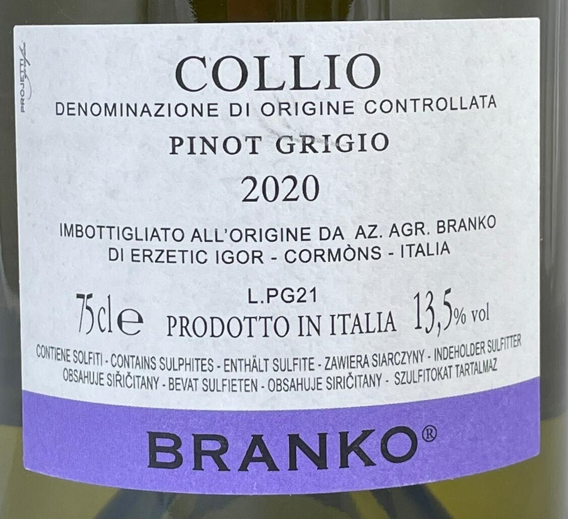 Branko Pinot Grigio -  DOC 2020 Collio
