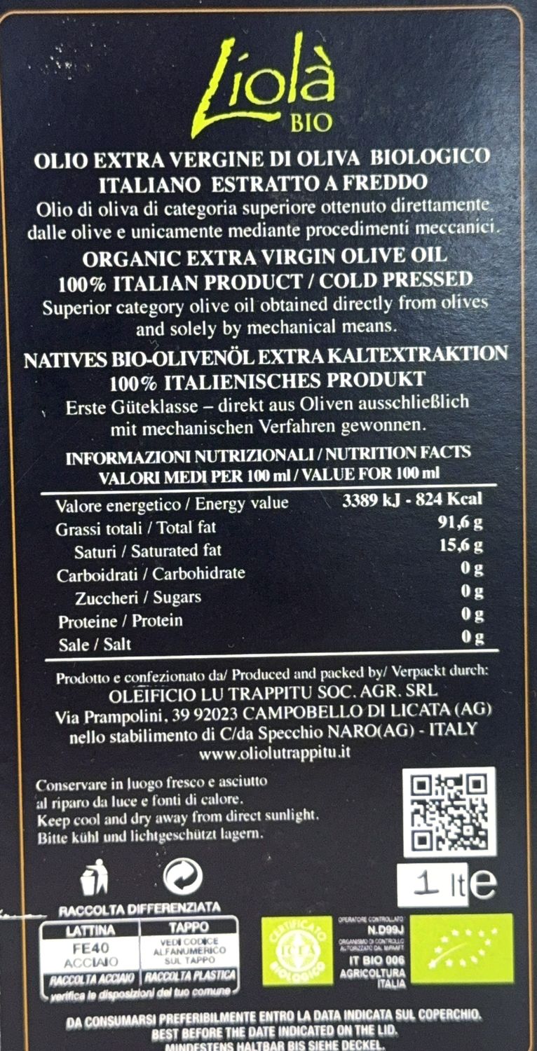 LIOLA Natives Olivenöl BIO 1L.