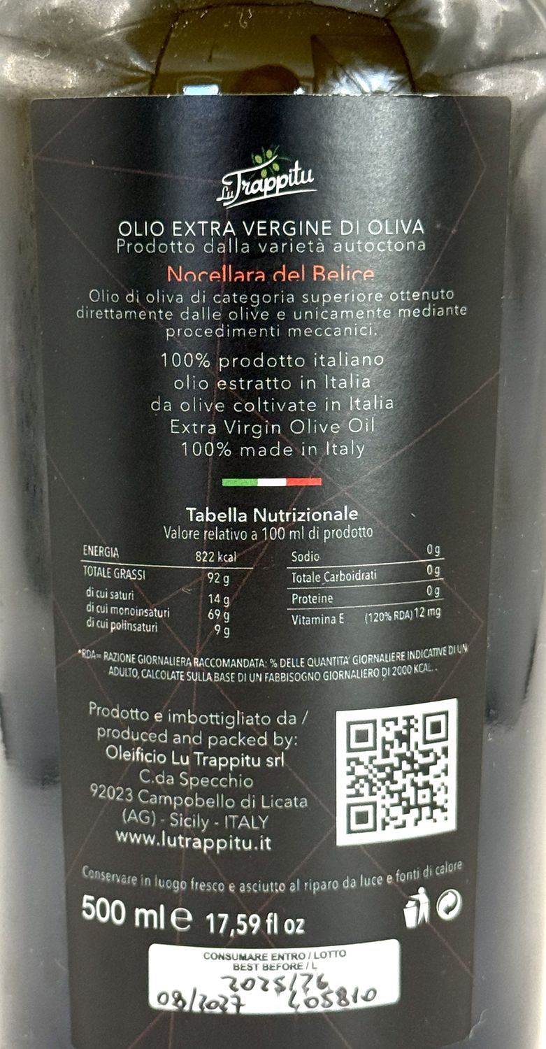 Lu Traputti - Nocellara  Natives Olievenöl 500 ml.