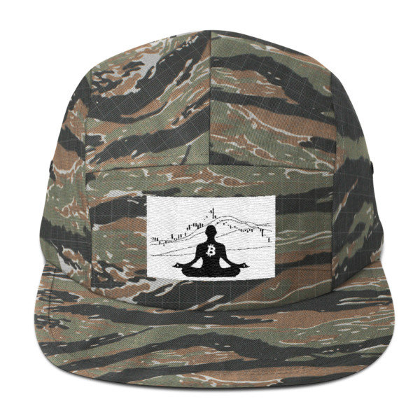 BITCOIN in the FLOW - (FIVE PANEL CAP), Color: Green Tiger Camo