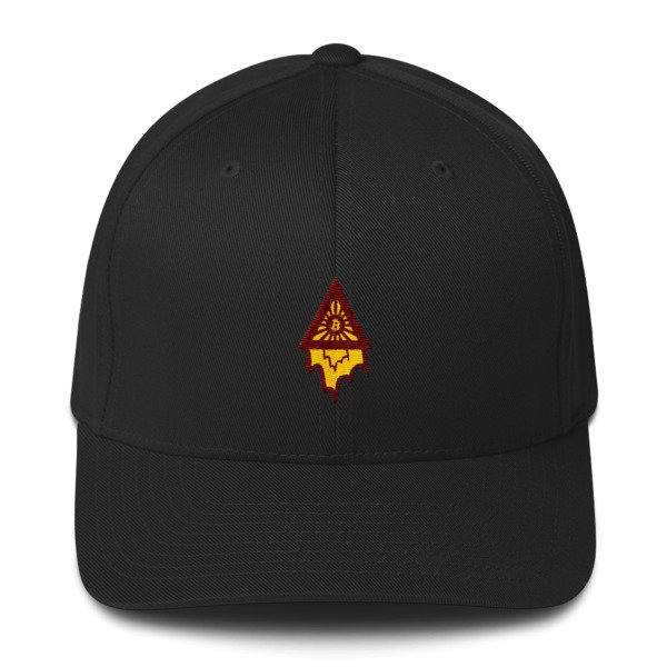 BITCOIN in the DRIPPING TRIANGLE - (FLEXFIT CAP), Color: Black, Size: S/M