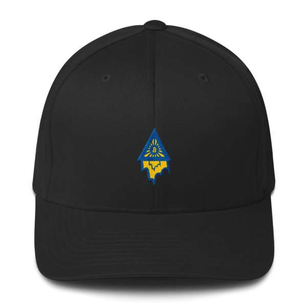 BITCOIN in the DRIPPING TRIANGLE - (FLEXFIT CAP), Color: Black, Size: S/M