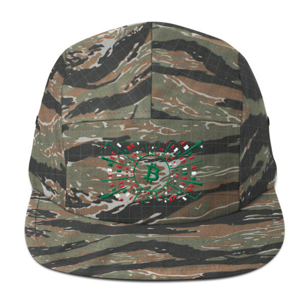 BITCOIN at HYPER SPEED - (FIVE PANEL CAP), Color: Green Tiger Camo