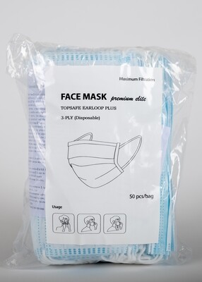 Disposable Ear-Loop 3-Ply Facemasks, 50 piece Disposable Ear-Loop 3-Ply Facemasks, 50 piece