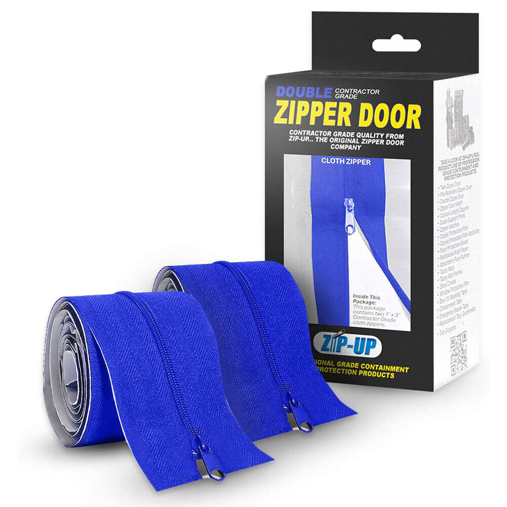 Zip-Up Cloth Peel and Stick Zipper, Blue, 2 Pack