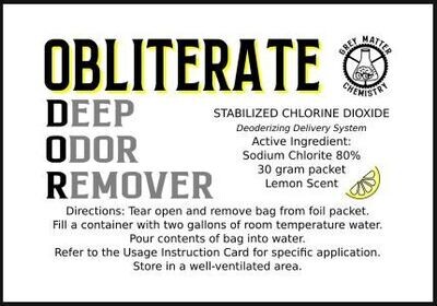 Grey Matter Chemistry Obliterate Powdered Deodorizer, Lemon, 30g pack