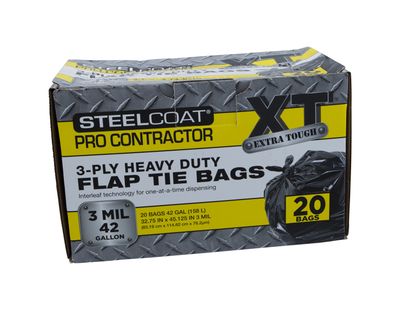 3 Mil Black Flap Tie Contractor Bags 42gl | 20-Count