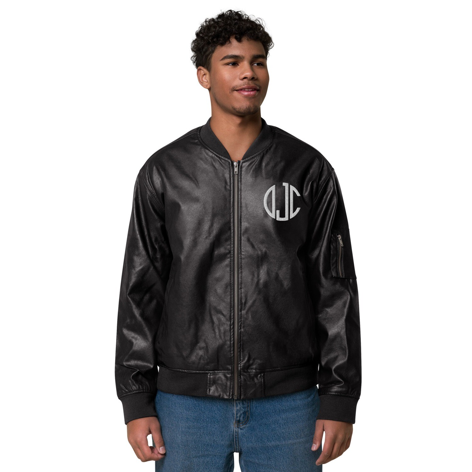 Doe Jones DJC Embroidered Faux Leather Bomber Jacket