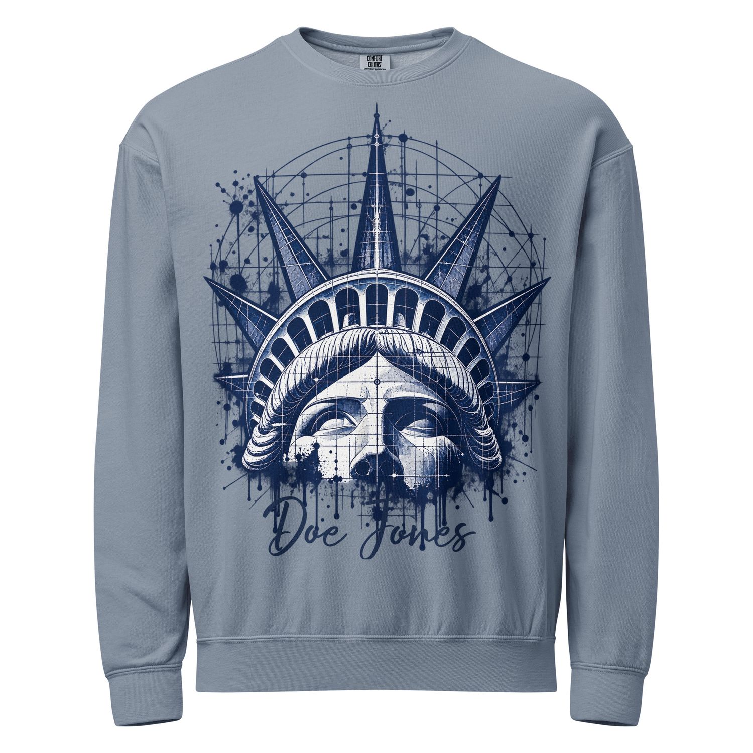 Doe Jones Liberty Crown NYC Blueprint Garment-Dyed Crewneck