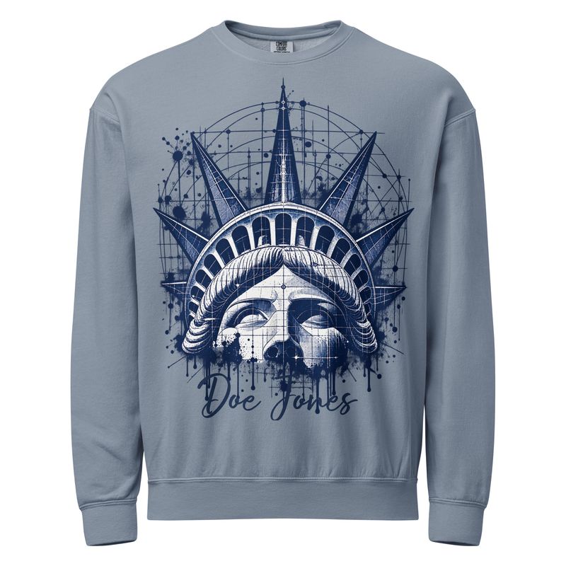 Doe Jones Liberty Crown NYC Blueprint Garment-Dyed Crewneck