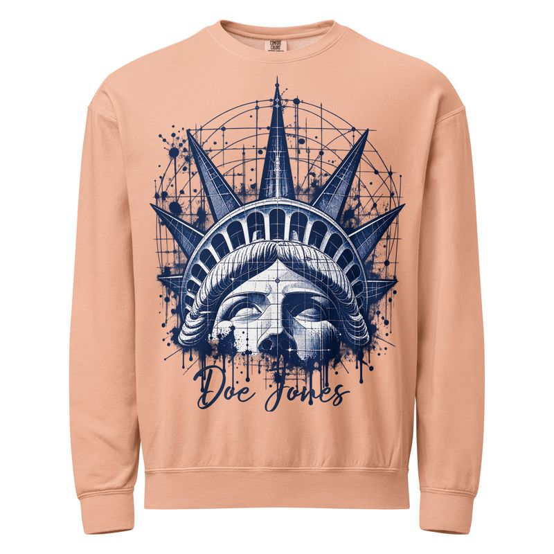 Doe Jones Liberty Crown NYC Blueprint Garment-Dyed Crewneck