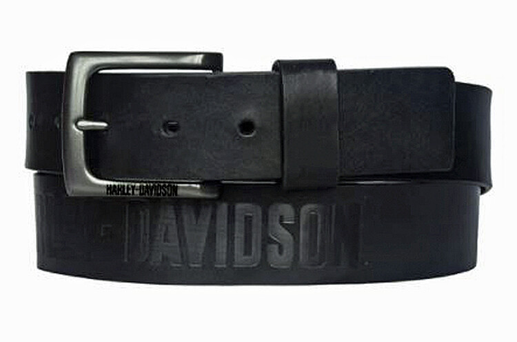 Harley-Davidson® Men&#39;s Vintage Race Genuine Black Leather Belt - Antique Nickel