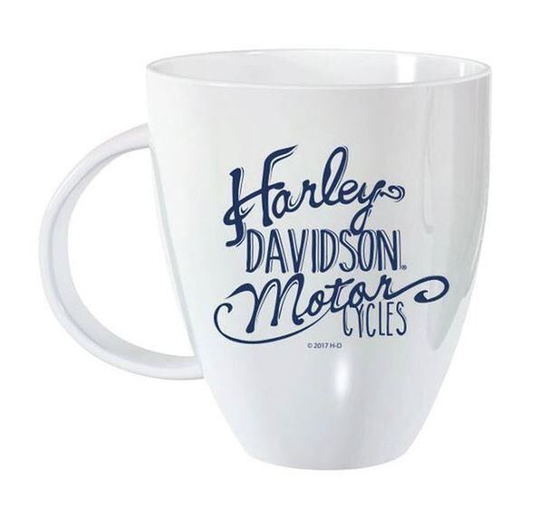 Harley-Davidson Bistro Lustre Ceramic Coffee Cup, White 18 oz.