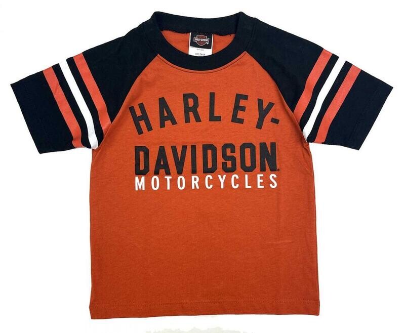 Harley-Davidson Little Boys&#39; Knit Raglan Short Sleeve Toddler Tee - Orange 889114187827