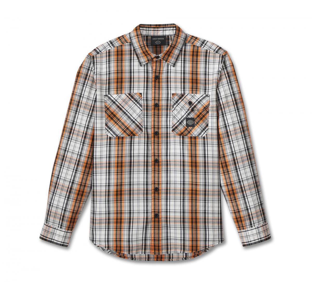 Harley-Davidson Men&#39;s #1 Racing Performance L/S Shirt - Orange Plaid 96469-24VM