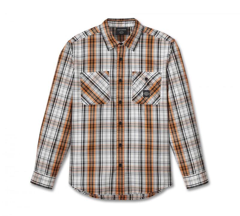 Harley-Davidson Men&#39;s #1 Racing Performance L/S Shirt - Orange Plaid 96469-24VM