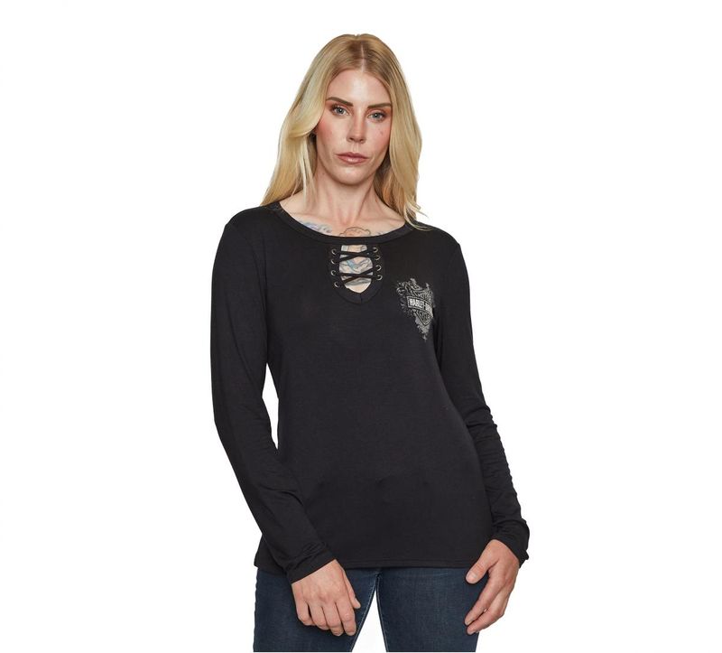 Harley-Davidson STAKE TARTARIAN - L/S Scoop Neck - Black HT4902BLK