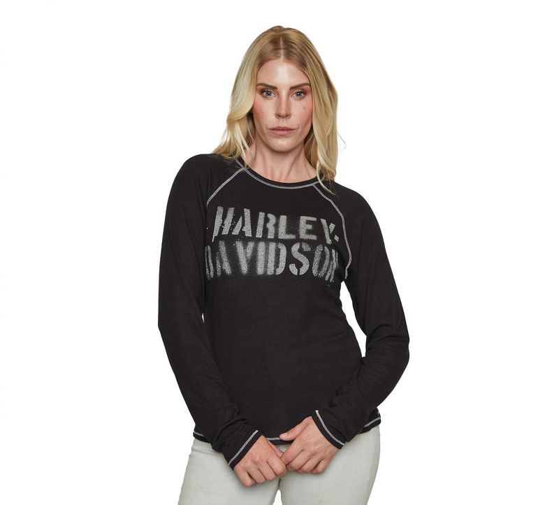 Harley-Davidson STENCIL - L/S Scoop Neck - Black HT4883BLK