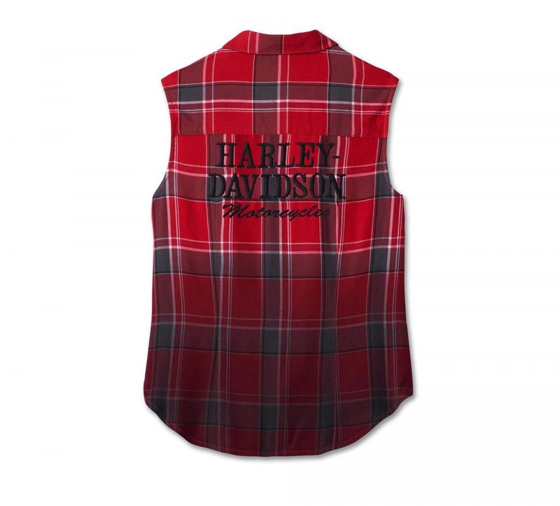 Harley-Davidson Women&#39;s Woven Tank Shirt - Red Plaid 96612-24VW