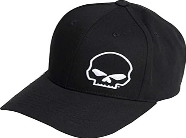 Harley-Davidson Men&#39;s Crooked Skull Curved Bill Stretch Fit Baseball Cap - Black  5029002103
