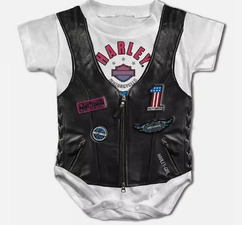 Harley-Davidson Baby Girls&#39; Faux Leather Vest Short Sleeve Creeper 889114142550