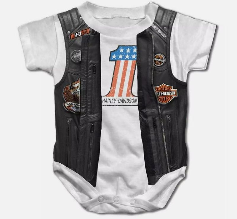 Harley-Davidson Baby Boys&#39; Faux Leather Vest Short Sleeve Creeper, White 889114142598