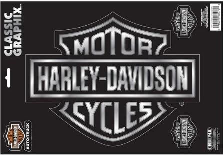 Harley-Davidson Embossed Bar &amp; Shield Logo Chrome Decals - 9 x 13 045929032763